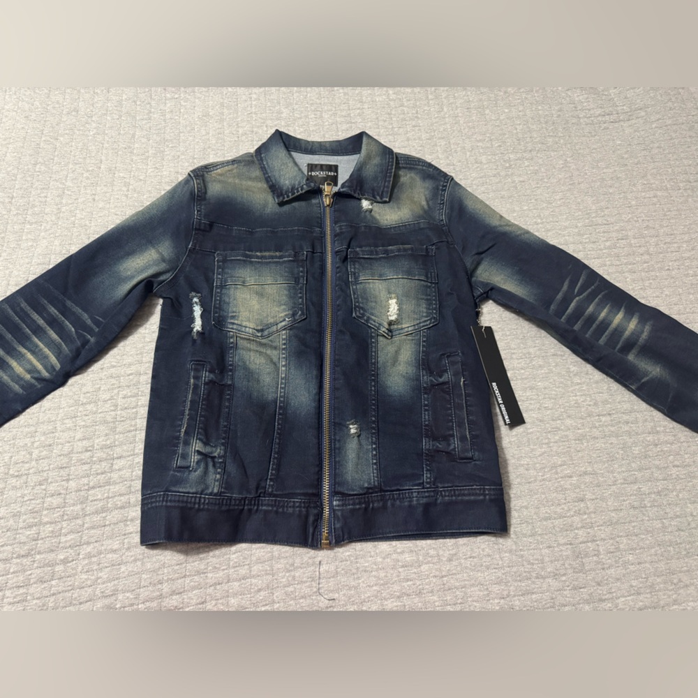 Rockstar Originals Women’s John Blue Distressed Jean Jacket Size XS - Picture 2 of 10